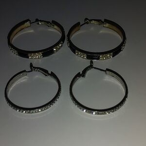 Elegant Silver and Black Hoop Earrings Set
